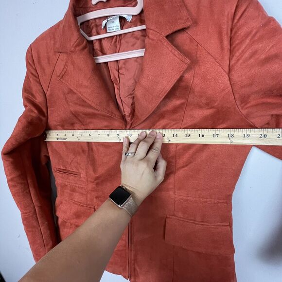 Nygard Collection Women's Orange Lined Collared Zipper Faux Suede Jacket Size 10 - Picture 9 of 11